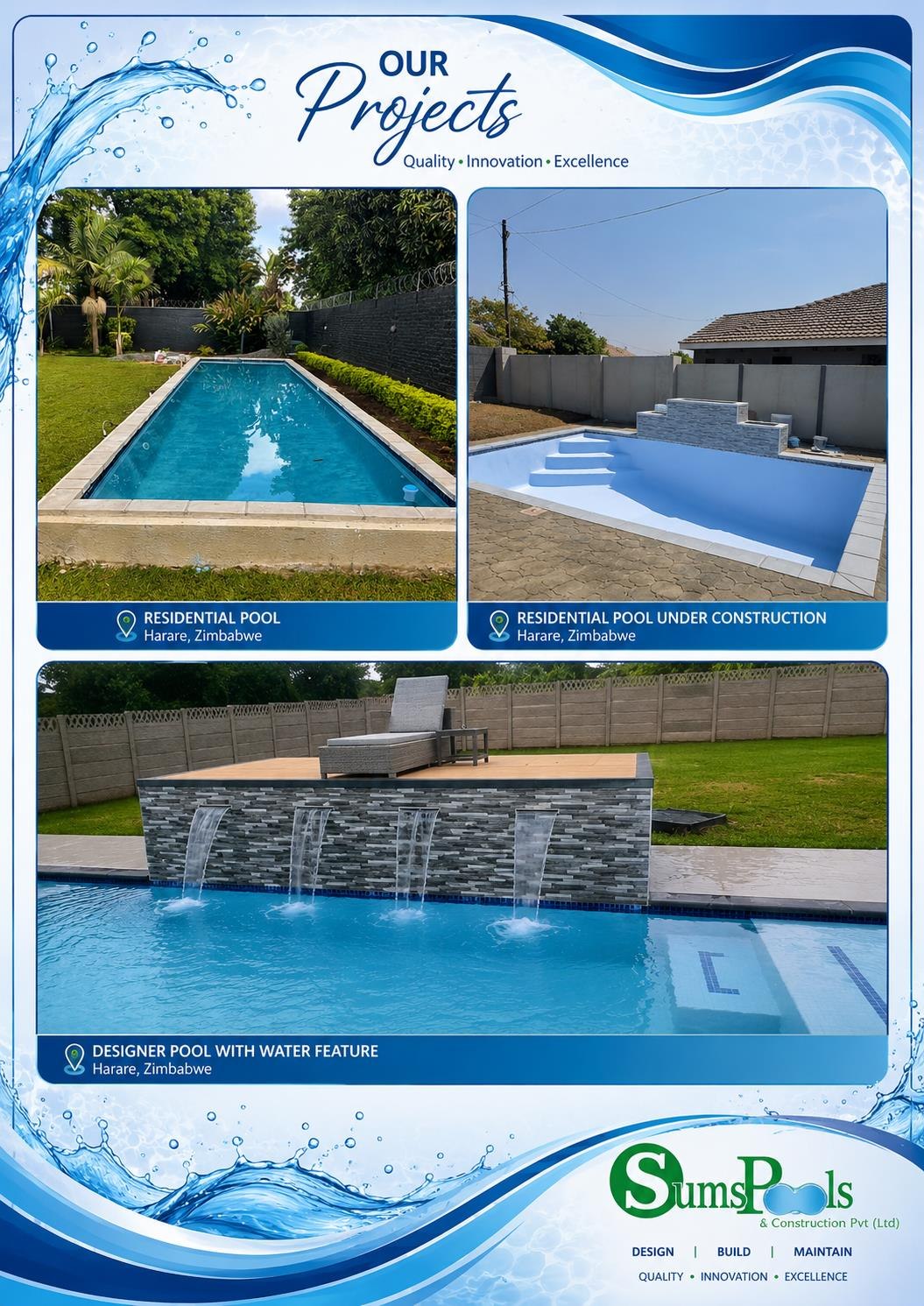 Residential swimming pool and a residential pool under construction, Harare, Zimbabwe